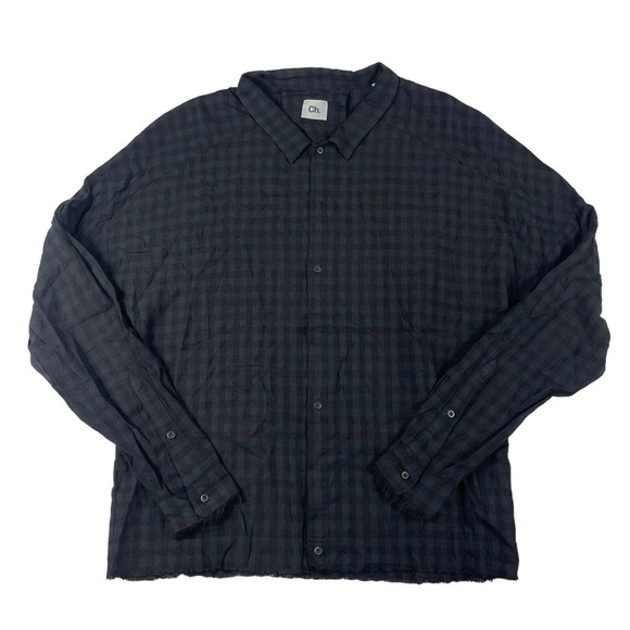 Ch. Chapter Mens Lightweight Black Checked Cotton Linen Mens Button Front Size M - Picture 2 of 6